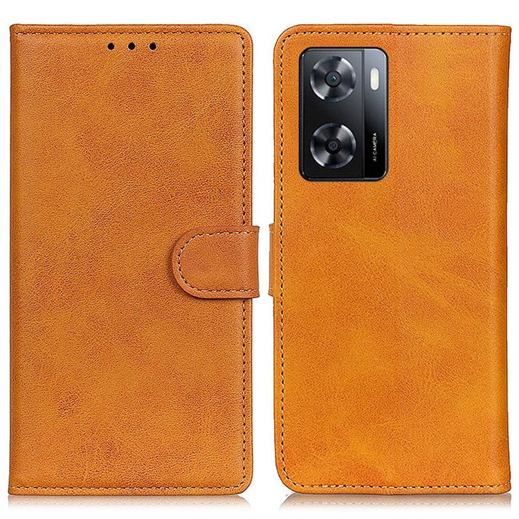 Phone Protective Case for Oppo A57 4G / A57s 4G, Cowhide Texture PU Leather Stand Wallet Cover Magnetic Clasp Shockproof Shell - Brown