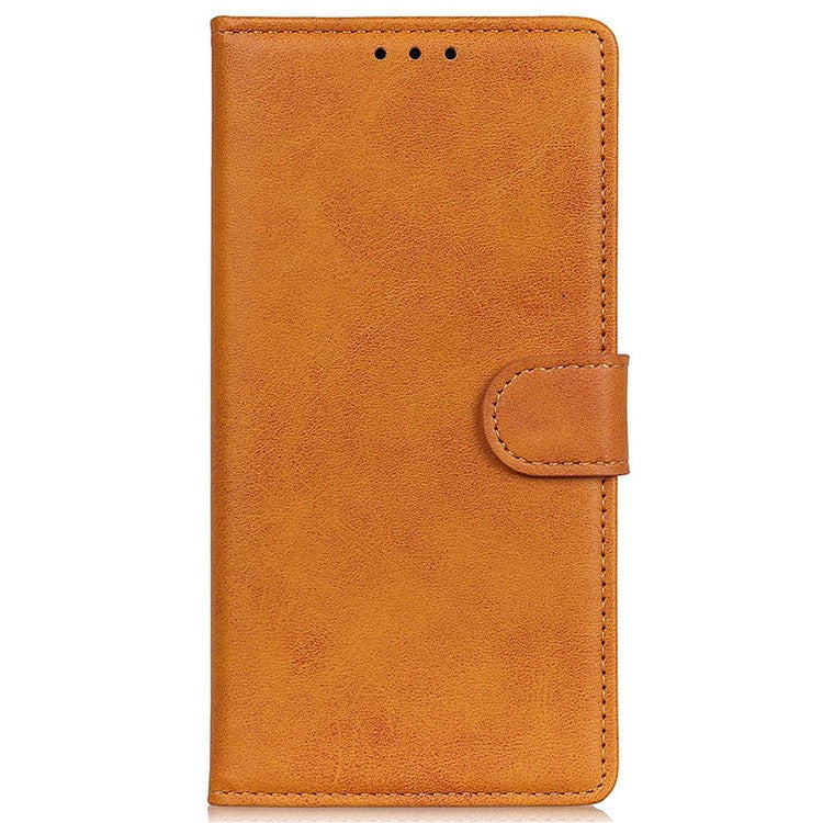 Phone Protective Case for Oppo A57 4G / A57s 4G, Cowhide Texture PU Leather Stand Wallet Cover Magnetic Clasp Shockproof Shell - Brown