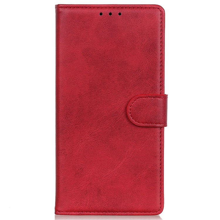 Phone Protective Case for Oppo A57 4G / A57s 4G, Cowhide Texture PU Leather Stand Wallet Cover Magnetic Clasp Shockproof Shell - Red