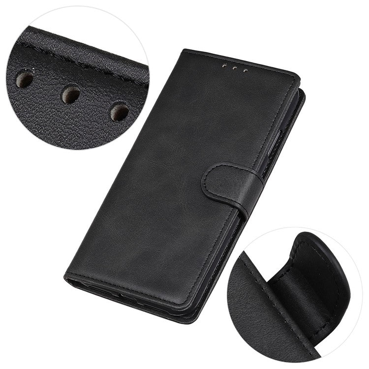 Phone Stand Wallet Case for Oppo A17 4G, Magnetic Clasp Cowhide Texture PU Leather Shockproof Cover - Black