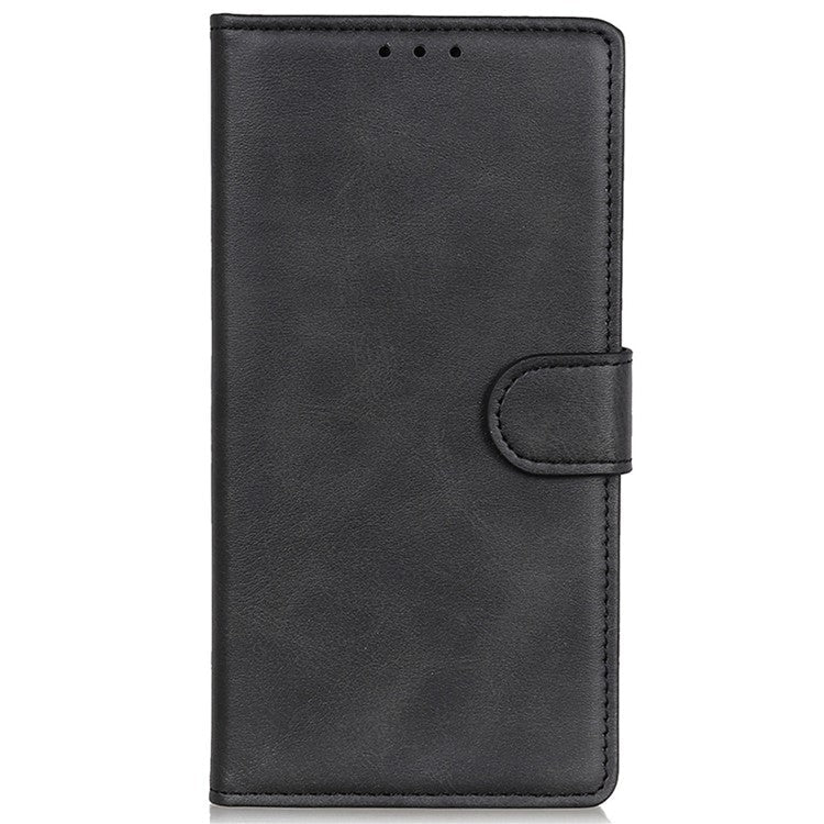 Phone Stand Wallet Case for Oppo A17 4G, Magnetic Clasp Cowhide Texture PU Leather Shockproof Cover - Black