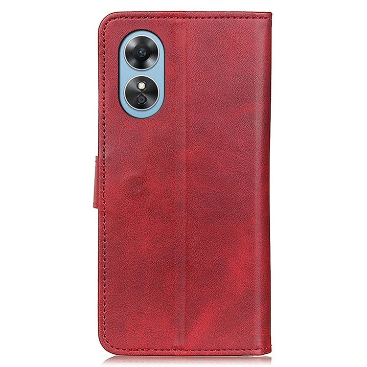 Phone Stand Wallet Case for Oppo A17 4G, Magnetic Clasp Cowhide Texture PU Leather Shockproof Cover - Red