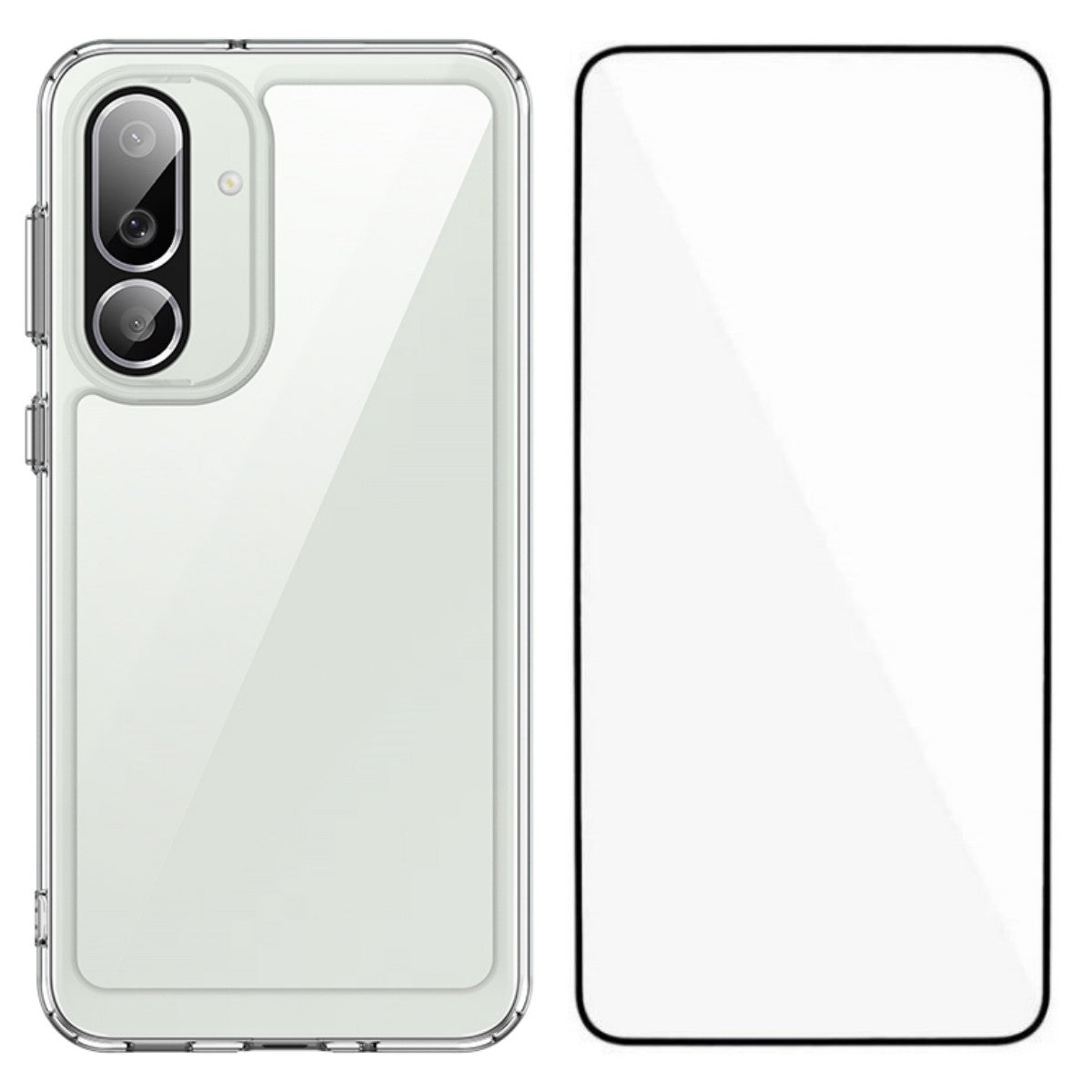 For Samsung Galaxy M56 5G Case WANLONFENG MF Series TPU Acrylic Clear Phone Cover with Tempered Glass Film - Transparent