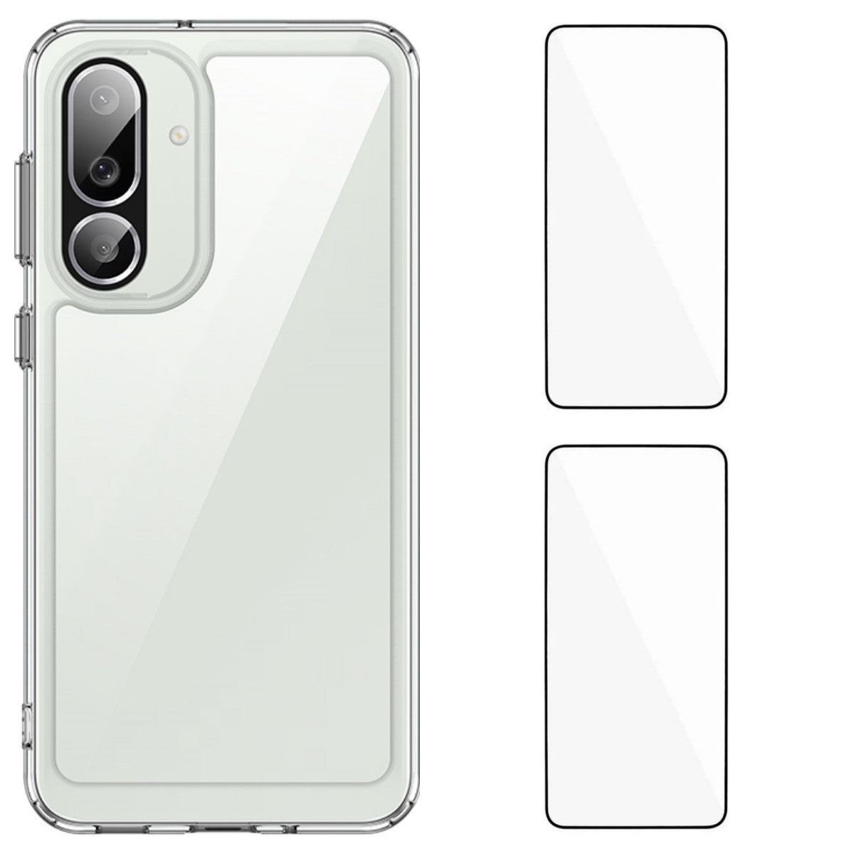 For Samsung Galaxy M56 5G Clear Phone Case WANLONFENG MF2 Series TPU Acrylic Cover with 2Pcs Tempered Glass - Transparent