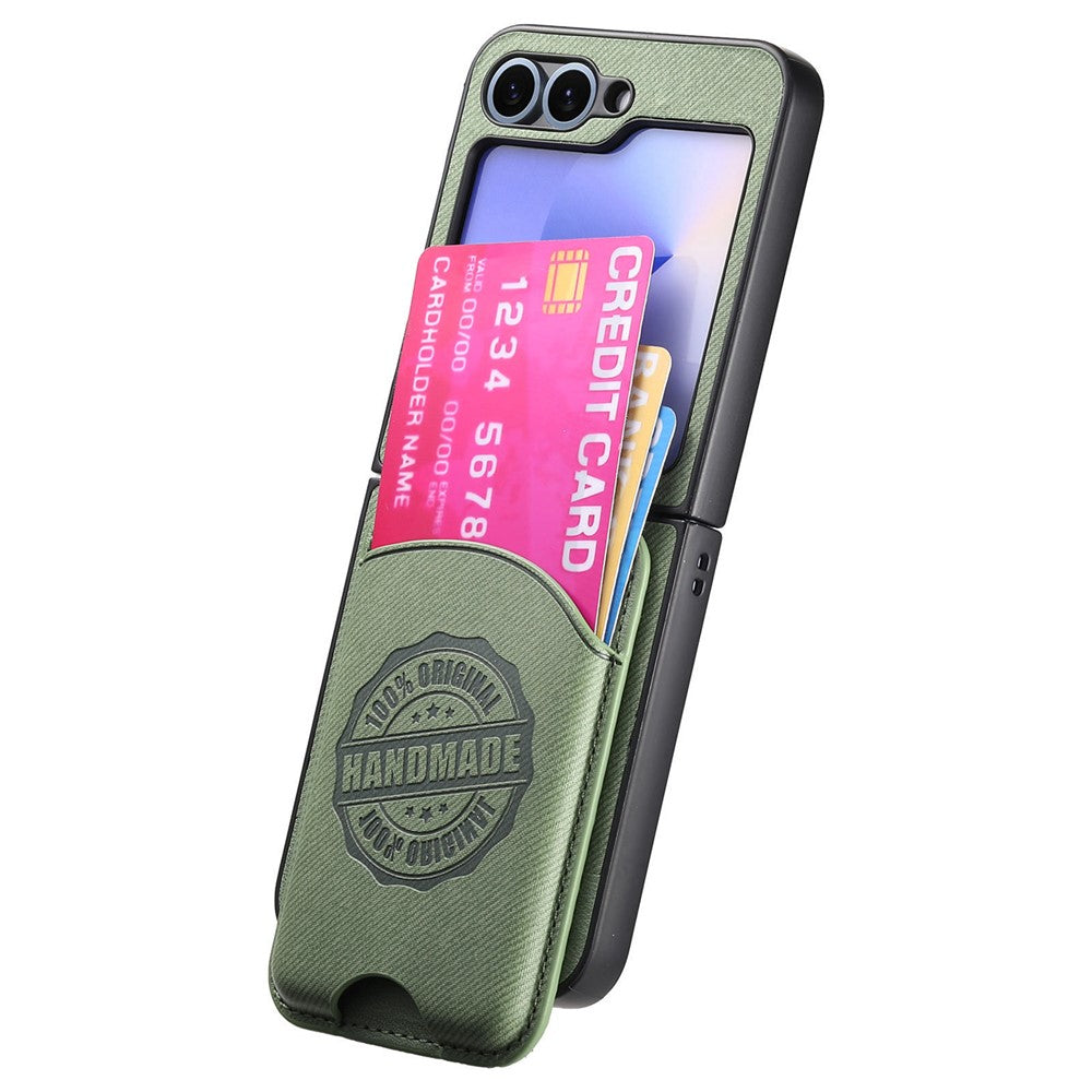 For Samsung Galaxy Z Flip7 FE 5G / Z Flip6 5G Case with Card Bag Compatible with MagSafe Denim Texture Leather Back Cover - Green