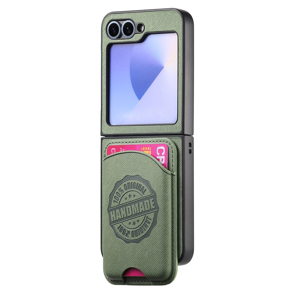 For Samsung Galaxy Z Flip7 FE 5G / Z Flip6 5G Case with Card Bag Compatible with MagSafe Denim Texture Leather Back Cover - Green