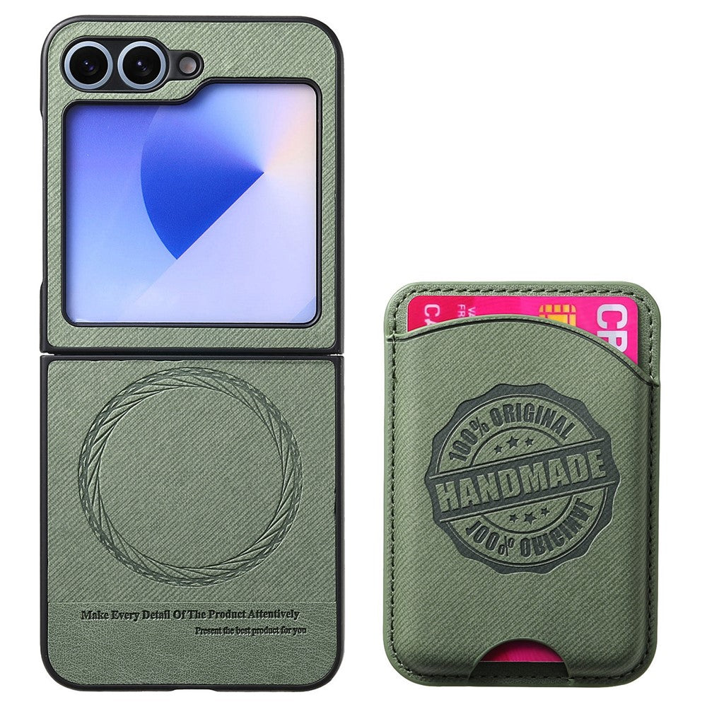 For Samsung Galaxy Z Flip7 FE 5G / Z Flip6 5G Case with Card Bag Compatible with MagSafe Denim Texture Leather Back Cover - Green
