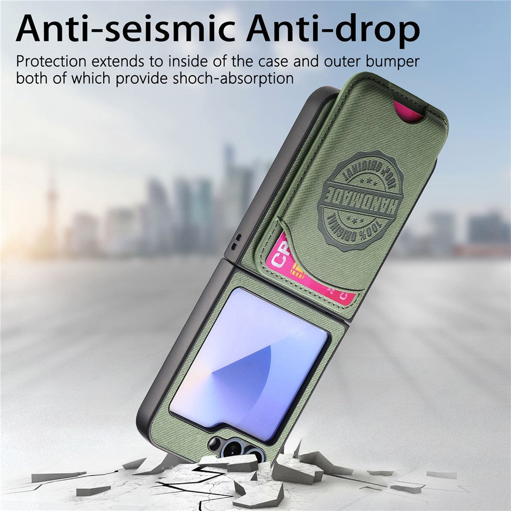 For Samsung Galaxy Z Flip7 FE 5G / Z Flip6 5G Case with Card Bag Compatible with MagSafe Denim Texture Leather Back Cover - Green