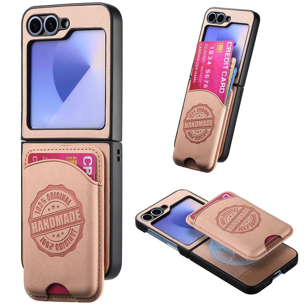 For Samsung Galaxy Z Flip7 FE 5G / Z Flip6 5G Case with Card Bag Compatible with MagSafe Denim Texture Leather Back Cover - Pink