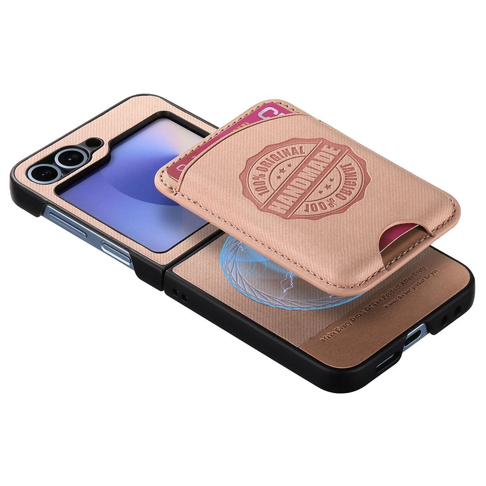 For Samsung Galaxy Z Flip7 FE 5G / Z Flip6 5G Case with Card Bag Compatible with MagSafe Denim Texture Leather Back Cover - Pink