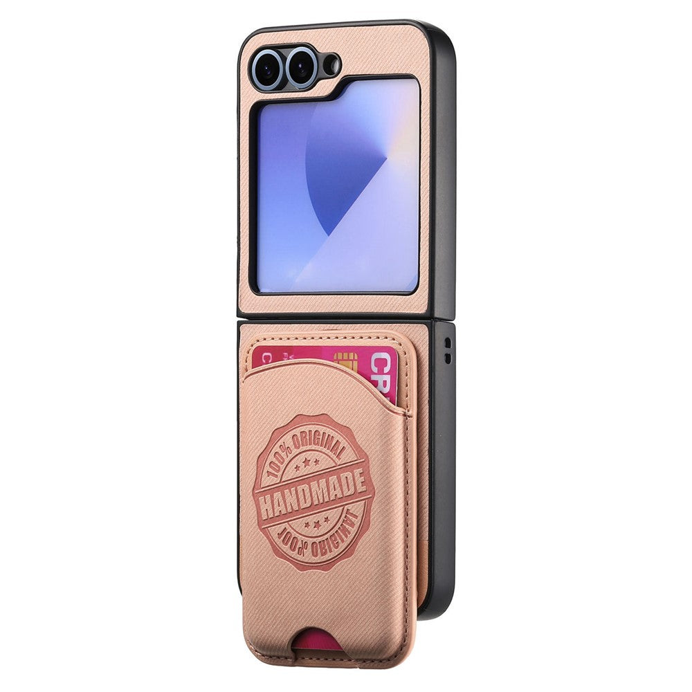 For Samsung Galaxy Z Flip7 FE 5G / Z Flip6 5G Case with Card Bag Compatible with MagSafe Denim Texture Leather Back Cover - Pink