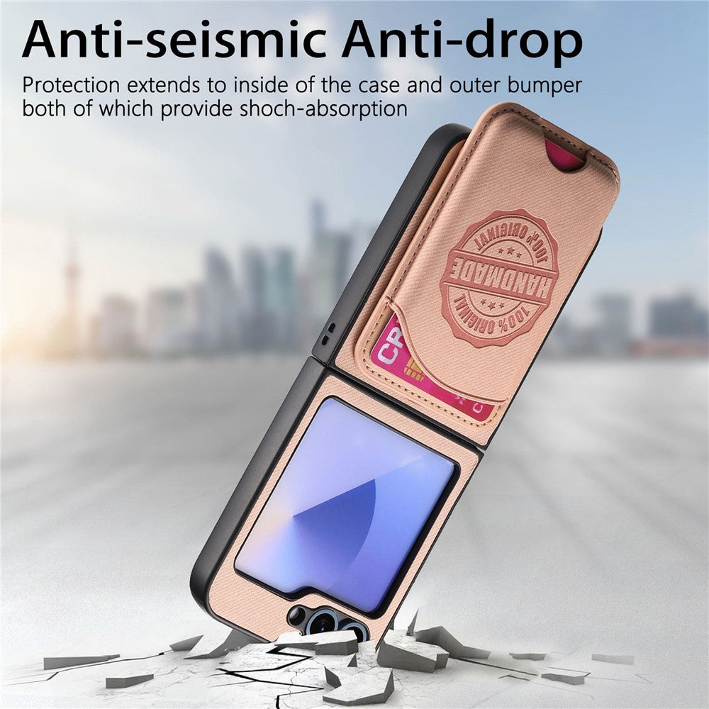 For Samsung Galaxy Z Flip7 FE 5G / Z Flip6 5G Case with Card Bag Compatible with MagSafe Denim Texture Leather Back Cover - Pink