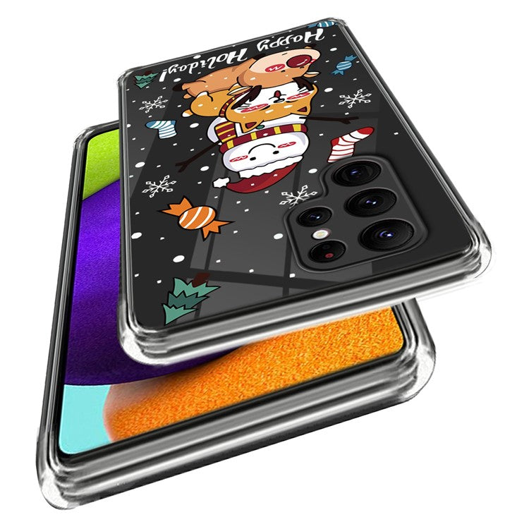 For Samsung Galaxy S23 Ultra Christmas Element Pattern Printing Case Soft TPU Scratch-Resistant Transparent Cover - Shiba Inu Snowman Deer