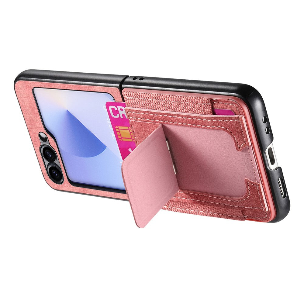 For Samsung Galaxy Z Flip7 FE 5G / Z Flip6 5G Case Kickstand Retro Leather Back Cover with Card Holder - Pink