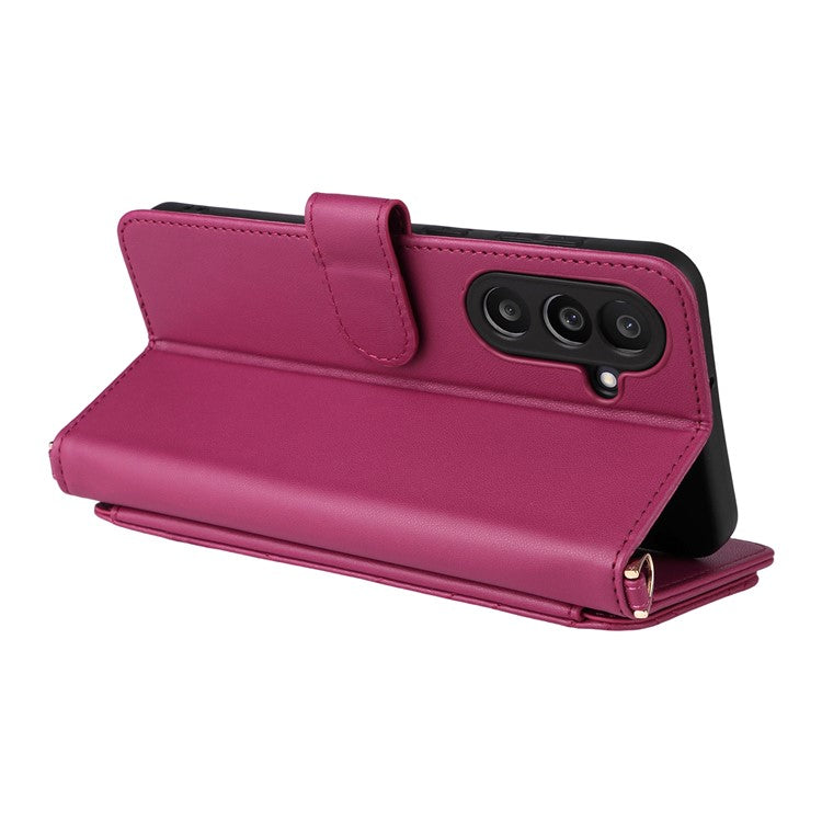 For Samsung Galaxy M56 5G Case with Shoulder / Wrist Strap Leather Phone Cover Stand Wallet - Rose