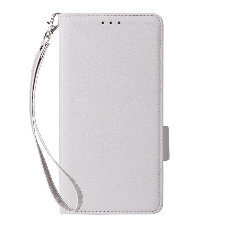 For Samsung Galaxy M56 5G Case with Wrist Strap Litchi Texture PU Leather Wallet Phone Cover - White