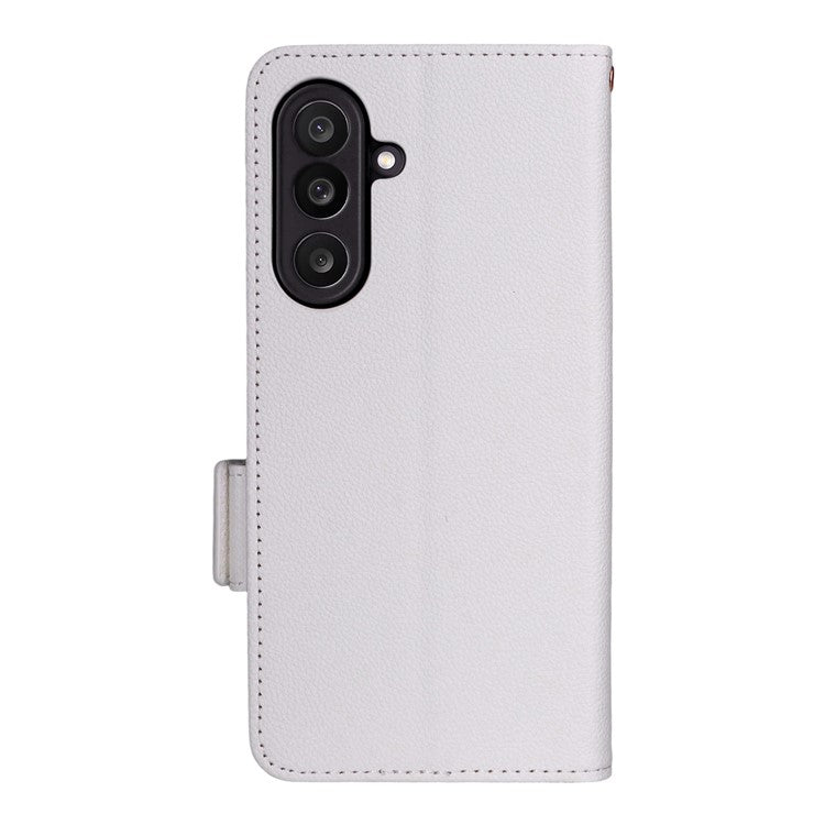 For Samsung Galaxy M56 5G Case with Wrist Strap Litchi Texture PU Leather Wallet Phone Cover - White