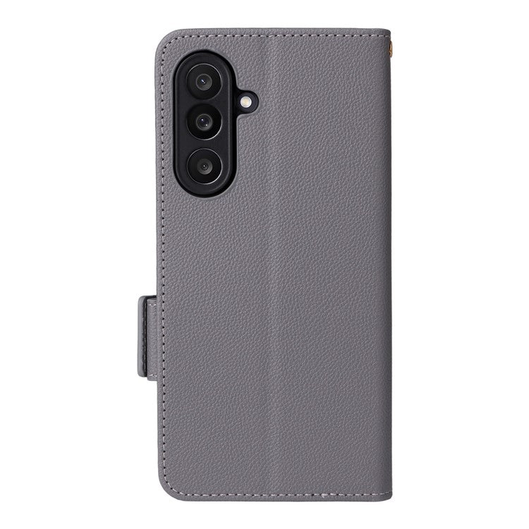 For Samsung Galaxy M56 5G Case with Wrist Strap Litchi Texture PU Leather Wallet Phone Cover - Grey