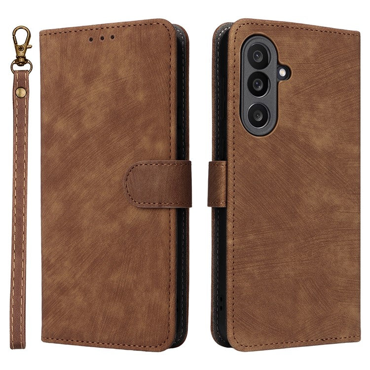 For Samsung Galaxy M56 5G Case Wallet RFID Blocking PU Leather Phone Cover Stand with Strap - Brown