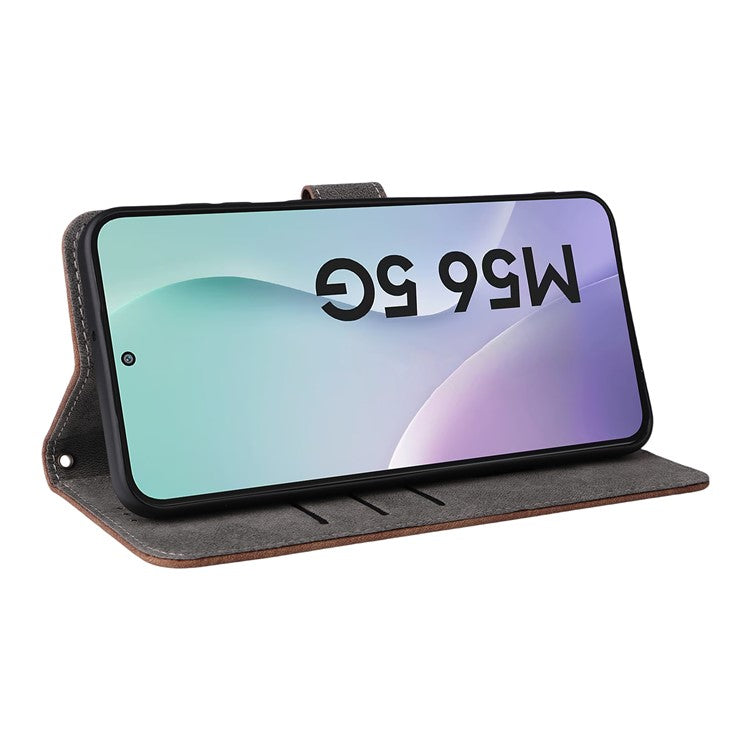 For Samsung Galaxy M56 5G Case Wallet RFID Blocking PU Leather Phone Cover Stand with Strap - Brown