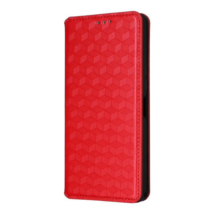 For Samsung Galaxy M56 5G Case Wallet Rhombus Imprinted Leather Phone Cover - Red