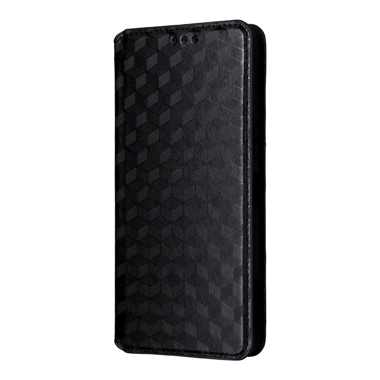 For Samsung Galaxy M56 5G Case Wallet Rhombus Imprinted Leather Phone Cover - Black