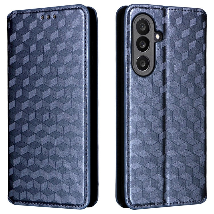 For Samsung Galaxy M56 5G Case Wallet Rhombus Imprinted Leather Phone Cover - Blue