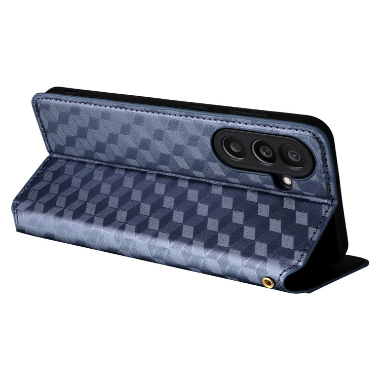 For Samsung Galaxy M56 5G Case Wallet Rhombus Imprinted Leather Phone Cover - Blue