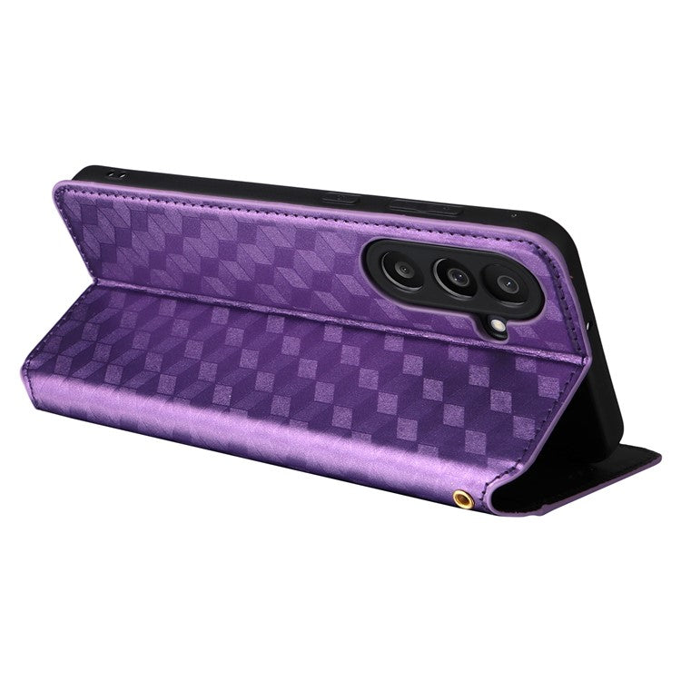 For Samsung Galaxy M56 5G Case Wallet Rhombus Imprinted Leather Phone Cover - Purple