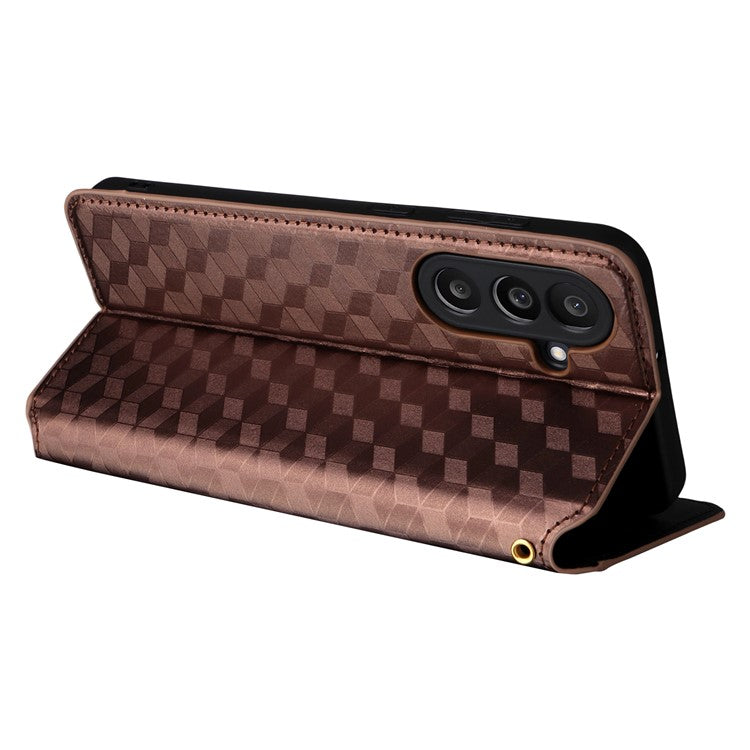 For Samsung Galaxy M56 5G Case Wallet Rhombus Imprinted Leather Phone Cover - Brown
