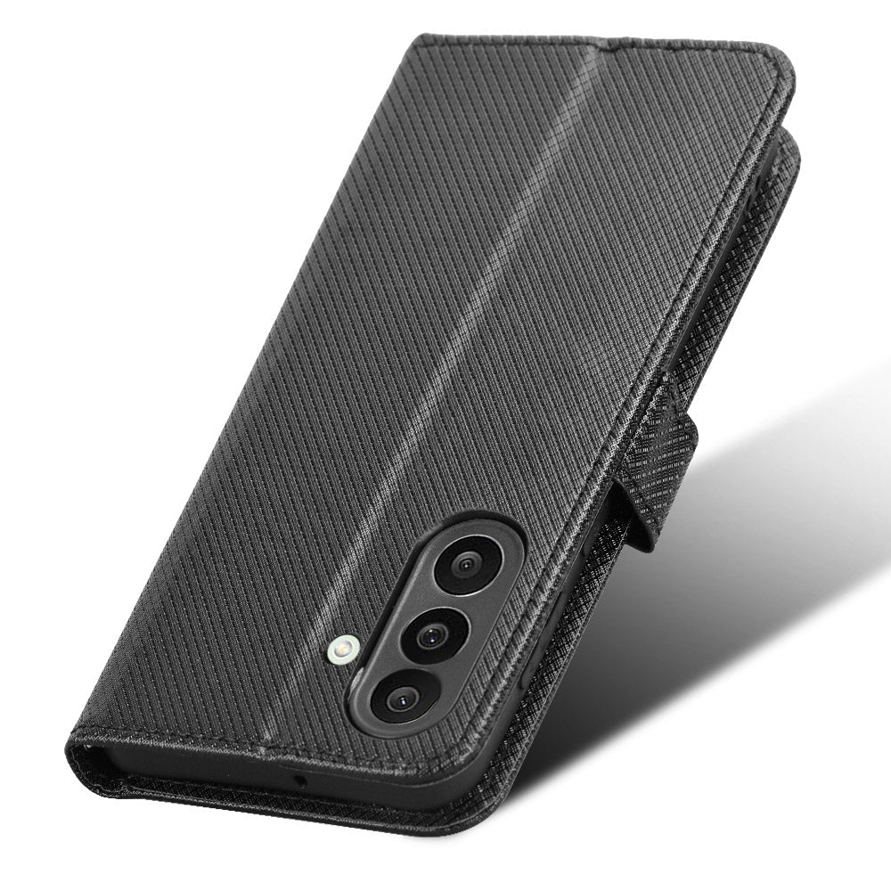 For Samsung Galaxy M56 5G Leather Wallet Case with Strap Diamond Texture Phone Cover - Black
