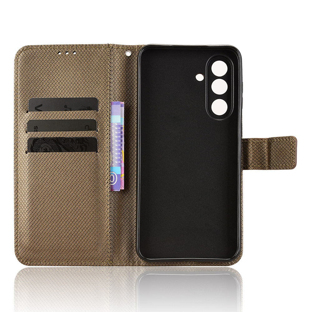 For Samsung Galaxy M56 5G Leather Wallet Case with Strap Diamond Texture Phone Cover - Brown