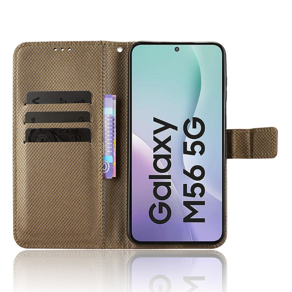 For Samsung Galaxy M56 5G Leather Wallet Case with Strap Diamond Texture Phone Cover - Brown
