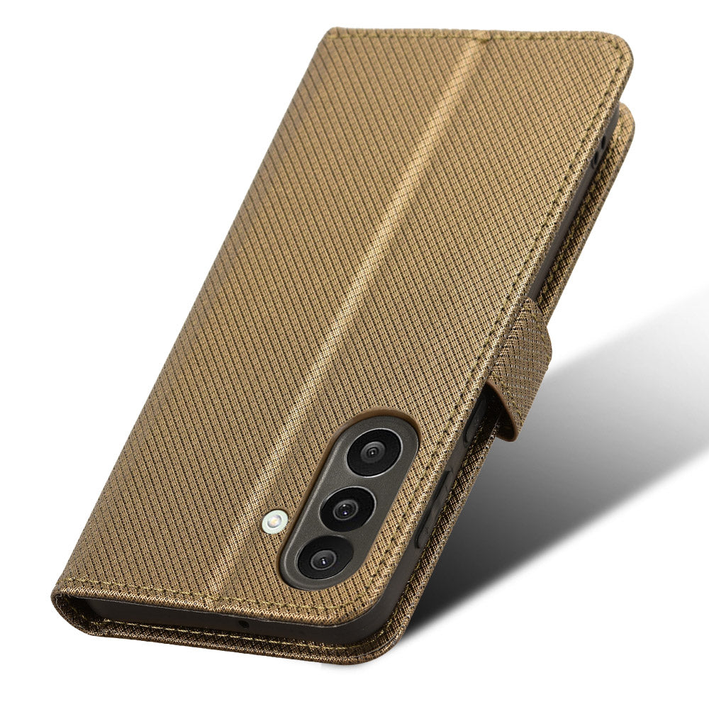 For Samsung Galaxy M56 5G Leather Wallet Case with Strap Diamond Texture Phone Cover - Brown