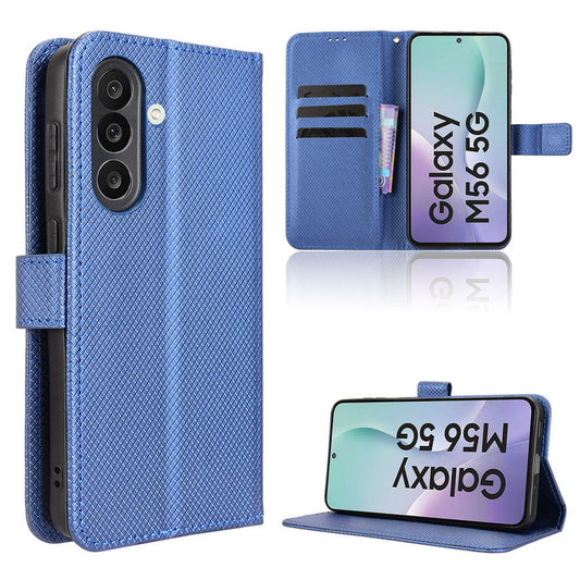 For Samsung Galaxy M56 5G Leather Wallet Case with Strap Diamond Texture Phone Cover - Blue