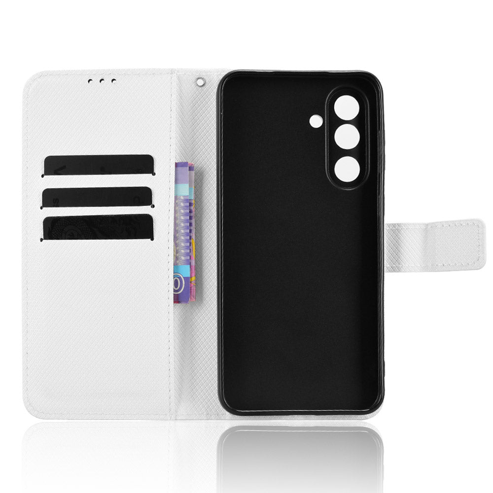 For Samsung Galaxy M56 5G Leather Wallet Case with Strap Diamond Texture Phone Cover - White