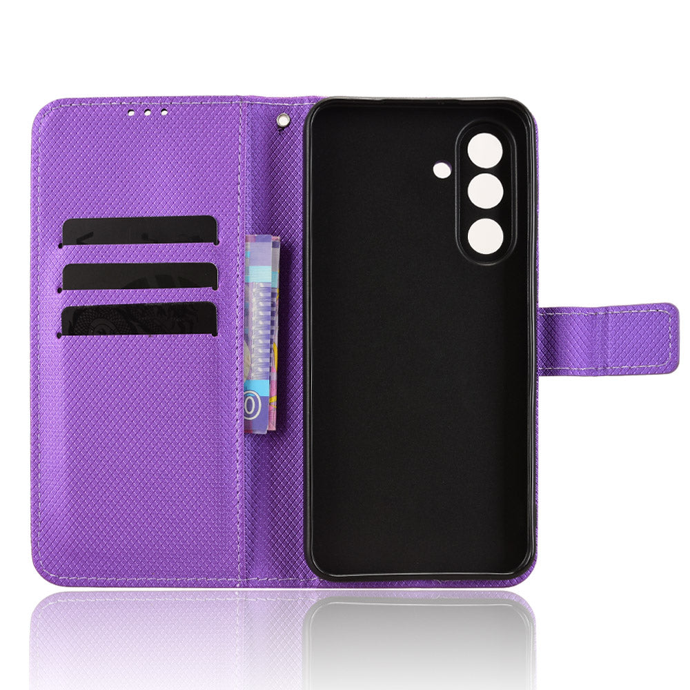 For Samsung Galaxy M56 5G Leather Wallet Case with Strap Diamond Texture Phone Cover - Purple