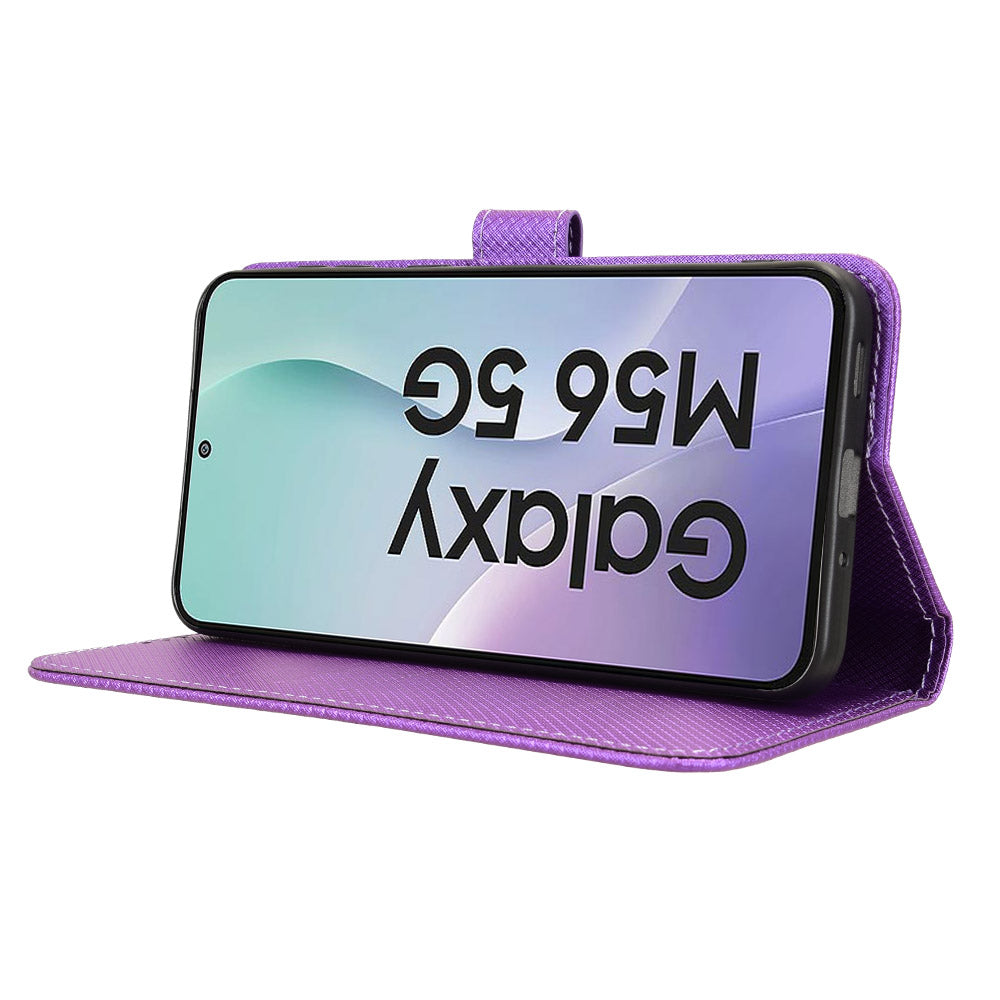 For Samsung Galaxy M56 5G Leather Wallet Case with Strap Diamond Texture Phone Cover - Purple