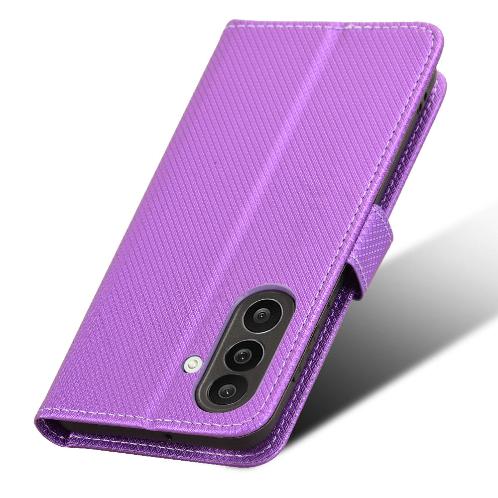 For Samsung Galaxy M56 5G Leather Wallet Case with Strap Diamond Texture Phone Cover - Purple
