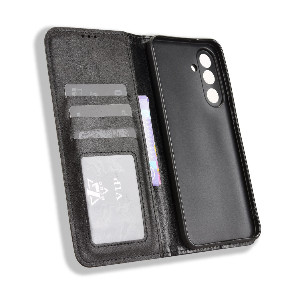 For Samsung Galaxy M56 5G Leather Case Wallet Stand Retro Texture Phone Cover - Black