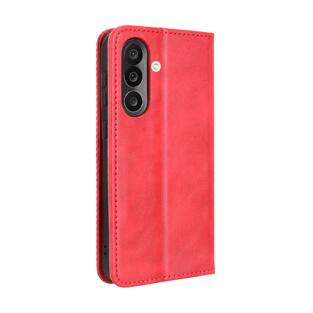 For Samsung Galaxy M56 5G Leather Case Wallet Stand Retro Texture Phone Cover - Red
