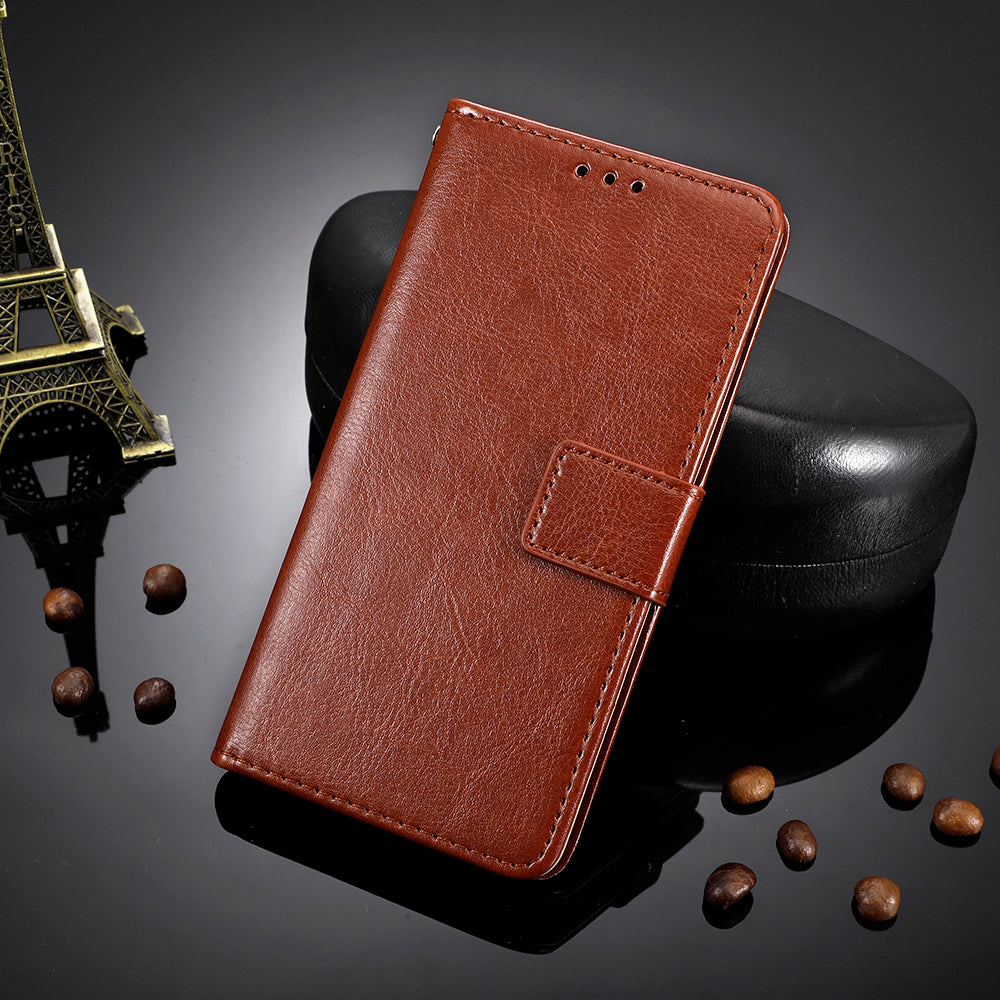 For Samsung Galaxy M56 5G PU Leather Case with Strap Crazy Horse Texture Phone Wallet Cover - Brown