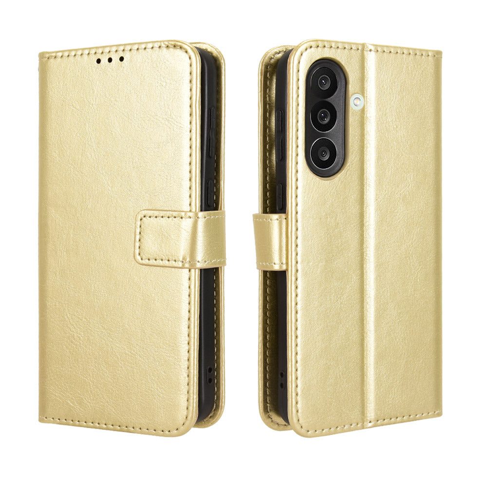 For Samsung Galaxy M56 5G PU Leather Case with Strap Crazy Horse Texture Phone Wallet Cover - Gold