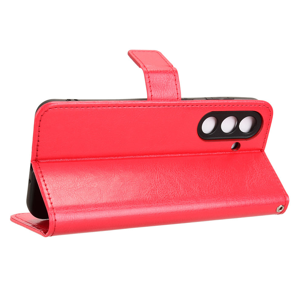 For Samsung Galaxy M56 5G PU Leather Case with Strap Crazy Horse Texture Phone Wallet Cover - Red