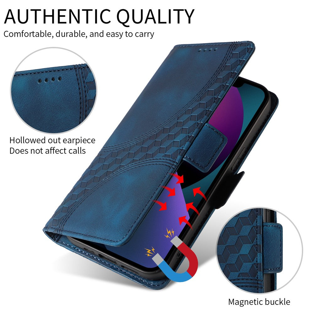 For iPhone 17 Pro Max Leather Cases Wallet Rhombus Imprinted Phone Cover Stand with Strap - Blue 