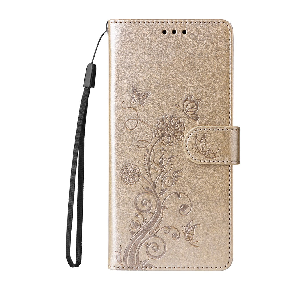 For iPhone 17 Pro Max Leather Case Butterfly Floral Imprint Wallet Stand Cover - Golden