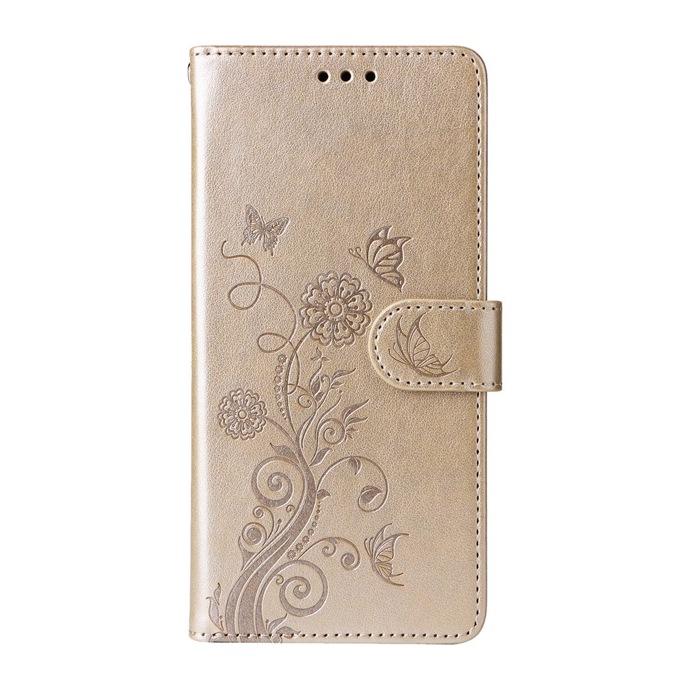 For iPhone 17 Pro Max Leather Case Butterfly Floral Imprint Wallet Stand Cover - Golden