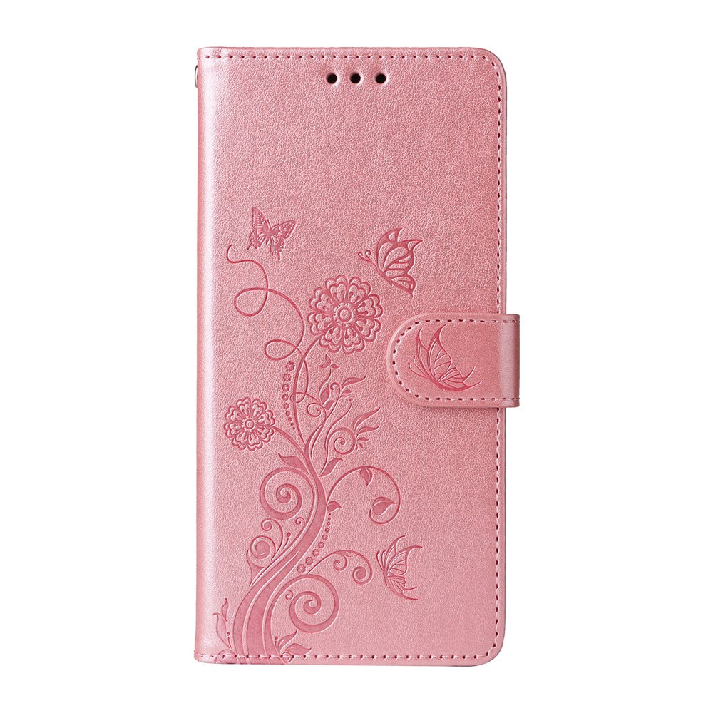 For iPhone 17 Pro Max Leather Case Butterfly Floral Imprint Wallet Stand Cover - Pink
