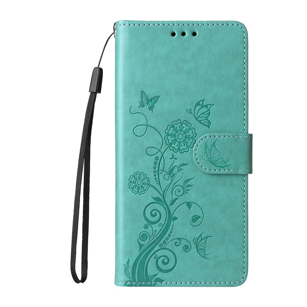 For iPhone 17 Pro Max Leather Case Butterfly Floral Imprint Wallet Stand Cover - Green