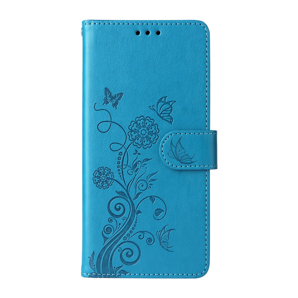 For iPhone 17 Pro Max Leather Case Butterfly Floral Imprint Wallet Stand Cover - Blue 